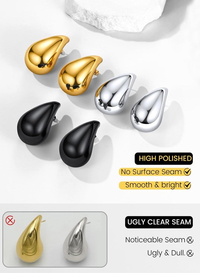 KeyStyle أقراط كي ستايل الذهبية على شكل دمعة للنساء، أقراط مضادة للحساسية على شكل دمعة، أقراط حلقية مطلية بالذهب عيار 14 قيراطًا على شكل دمعة، مجوهرات أقراط كبيرة على شكل قطرة ماء، 30 مم - Image 5